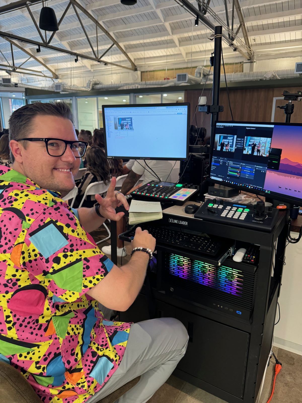 Bryan Koci at the production desk running a live multicamera shoot